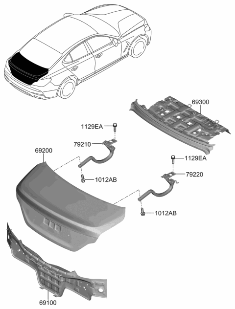 2020 Hyundai Genesis G70 Panel & Frame Assembly-Package Tray,Rear Diagram for 69300-G9100
