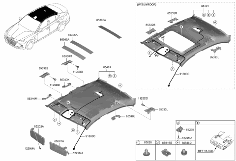 2021 Hyundai Genesis G70 Sunvisor & Head Lining Diagram