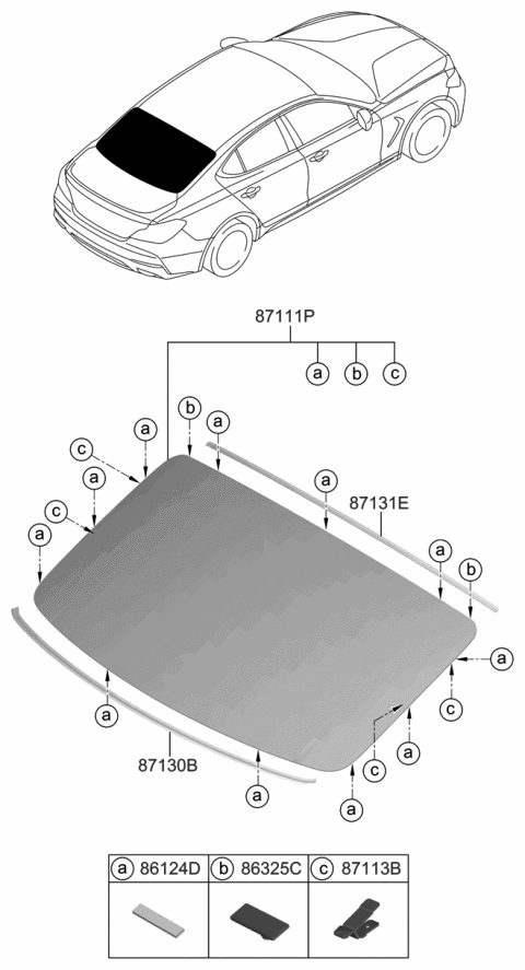 2021 Hyundai Genesis G70 Moulding-Rear Window Glass,Lower Diagram for 87132-G9000