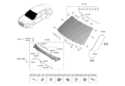 2021 Hyundai Genesis G70 Windshield Glass Diagram