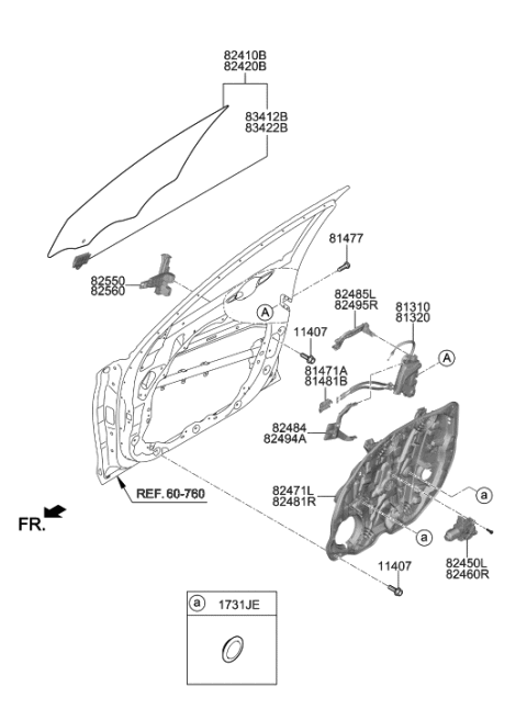 2021 Hyundai Genesis G70 Motor Assembly-Front Power Window,RH Diagram for 82460-G9010