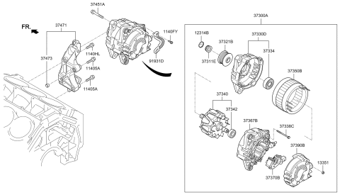 2012 Hyundai Sonata Hybrid Stator Assembly-Generator Diagram for 37341-3A800