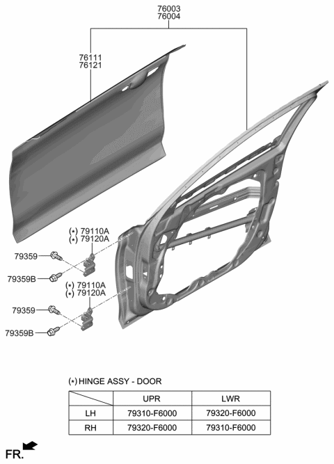 2012 Hyundai Sonata Hybrid Hinge Assembly-Door Lower,RH Diagram for 79320-F6000