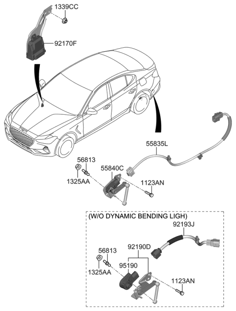 2020 Hyundai Genesis G70 Extension Wire-Headlamp Automatic Leveling Diagram for 92193-G9000
