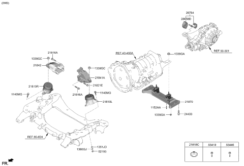 2012 Hyundai Sonata Hybrid Engine Mounting Bracket Assembly,Right Diagram for 21840-J5200