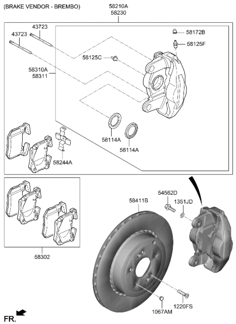 2019 Hyundai Genesis G70 Pin-Guide Diagram for 58180-J5510