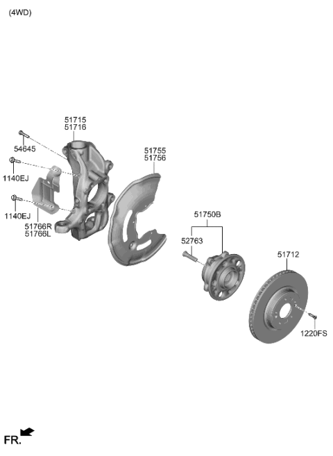 2021 Hyundai Genesis G70 Front Wheel Hub Assembly Diagram for 51750-J5500