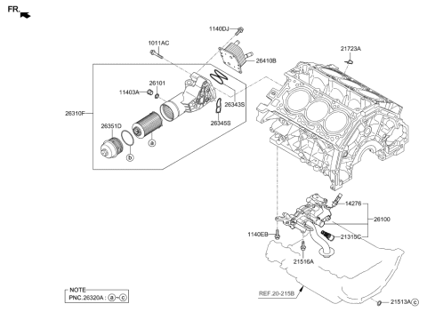 2023 Hyundai Genesis G80 Oil Filter Diagram for 26320-3LTA0