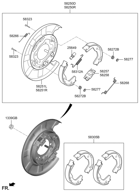 2023 Hyundai Genesis G80 Shoe & Lining Kit-Rear Parking Brake Diagram for 58305-G9A00