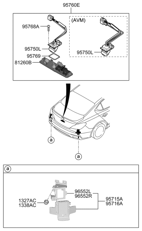 2021 Hyundai Genesis G70 Rear Camera & Trunk Lid Handle Assembly Diagram for 95760-G9500