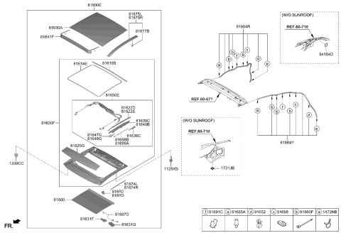 2019 Hyundai Genesis G70 Side Molding-PANORAMAROOF,RH Diagram for 81676-G9000