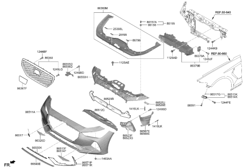 2023 Hyundai Genesis G80 Front Bumper Lip Assembly Diagram for 86591-G9000