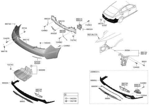 2020 Hyundai Genesis G70 Piece-SKID Plate NO.2 Diagram for 86673-G9100