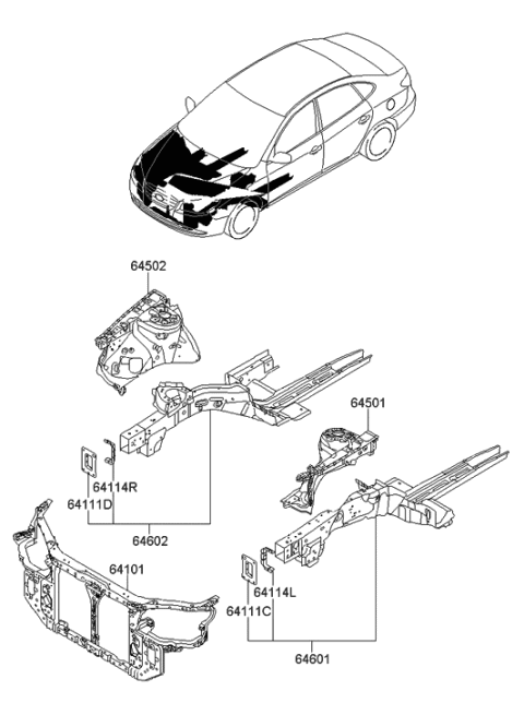 2006 Hyundai Elantra New Body Style (Produced Before OCT.30.2006) Fender Apron & Radiator Support Panel Diagram