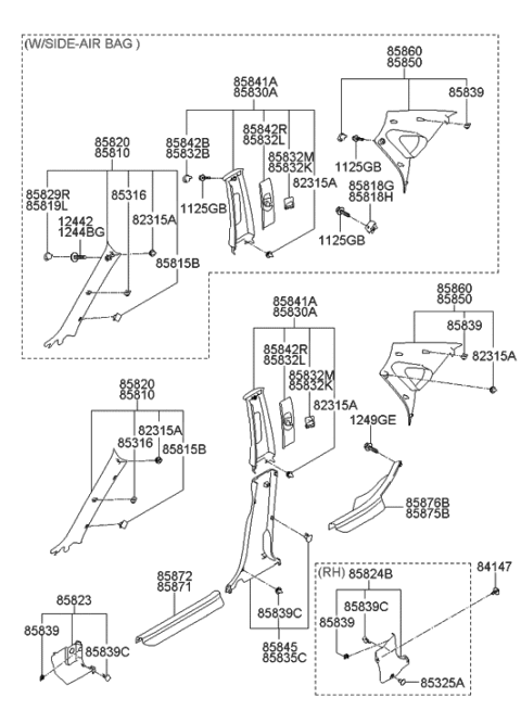 2006 Hyundai Elantra Interior Side Trim Diagram