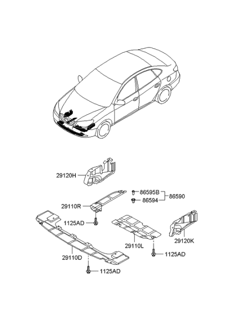 2006 Hyundai Elantra Panel-Under Cover,RH Diagram for 29120-2H000