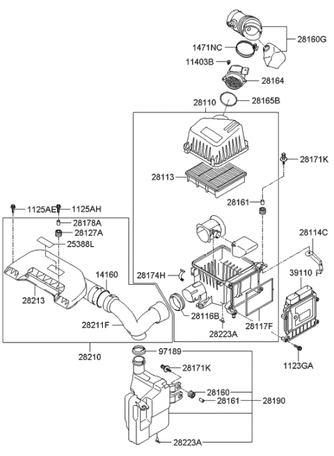 2010 Hyundai Elantra Engine Control Module Unit Diagram for 39150-23020