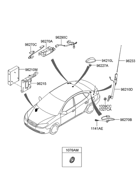 2006 Hyundai Elantra Roof Antenna Assembly Diagram for 96250-2H000-OT