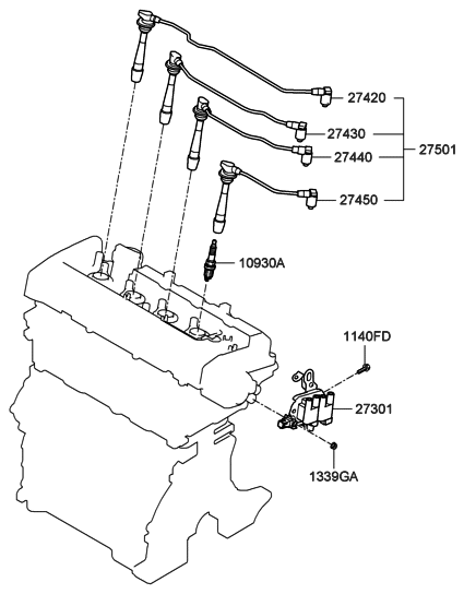 2006 Hyundai Elantra Spark Plug & Cable Diagram