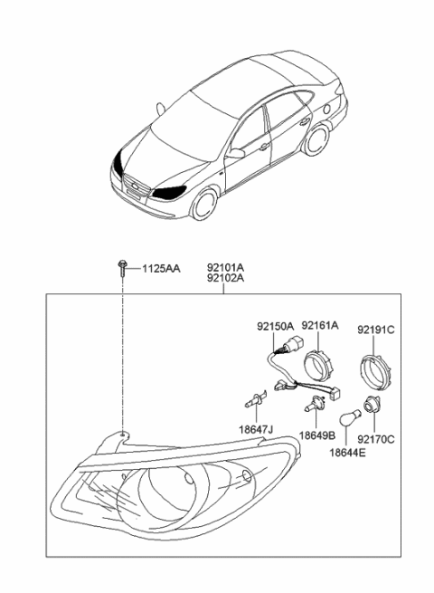 2006 Hyundai Elantra New Body Style (Produced Before OCT.30.2006) Head Lamp Diagram