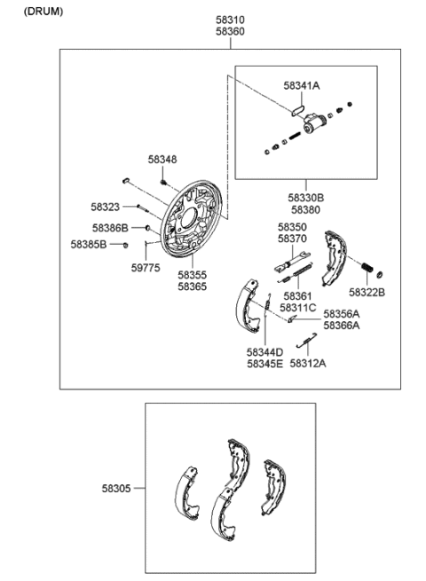 2006 Hyundai Elantra Shoe & Lining Kit-Rear Brake Diagram for 58305-2HA00