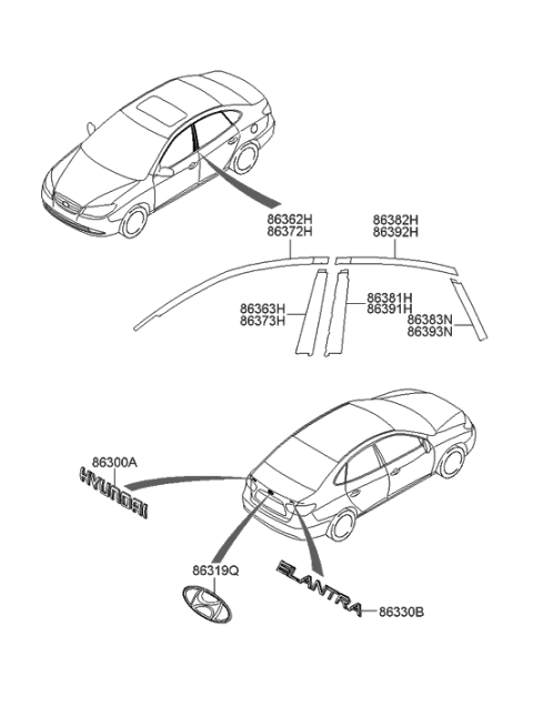 2006 Hyundai Elantra New Body Style (Produced Before OCT.30.2006) Emblem Diagram