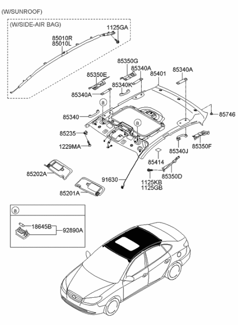 2006 Hyundai Elantra Sunvisor & Head Lining Diagram 2