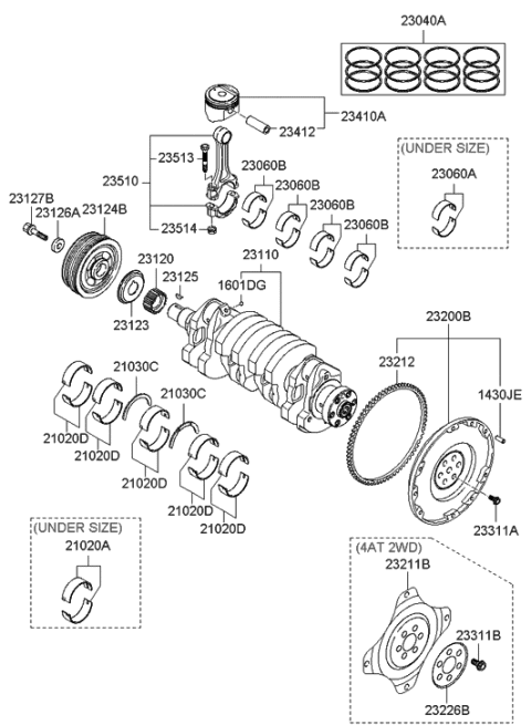 2006 Hyundai Elantra Piston, Crankshaft & Flywheel Diagram
