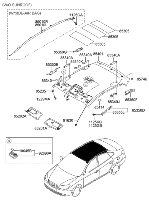 2006 Hyundai Elantra Headlining Assembly Diagram for 85301-2H300-4W