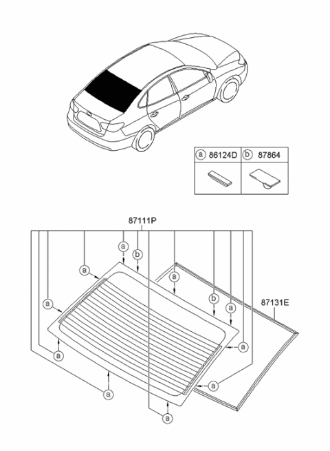 2006 Hyundai Elantra Rear Window Glass & Moulding Diagram