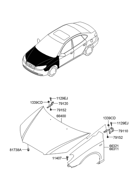 2006 Hyundai Elantra Panel-Fender,LH Diagram for 66311-2H020