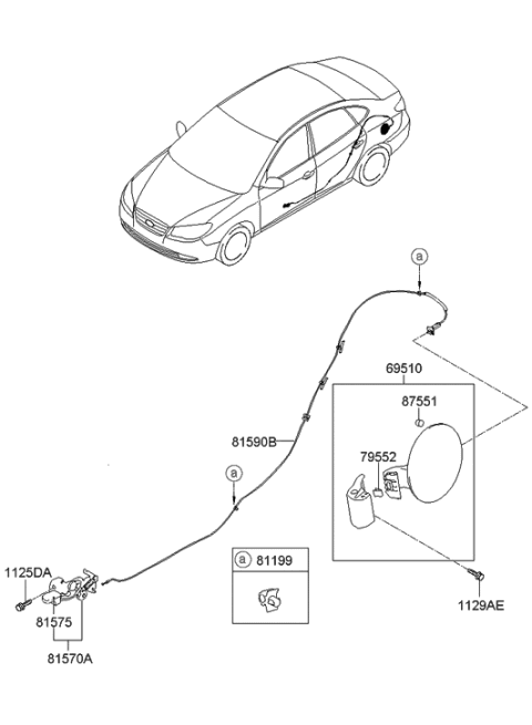 2006 Hyundai Elantra Catch & Cable Assembly-Fuel Filler Diagram for 81590-2H000