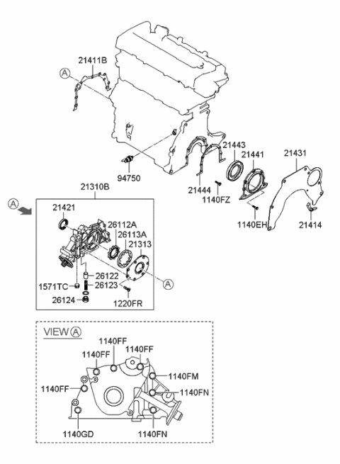 2006 Hyundai Elantra Front Case, Oil Cooler & Filter Diagram