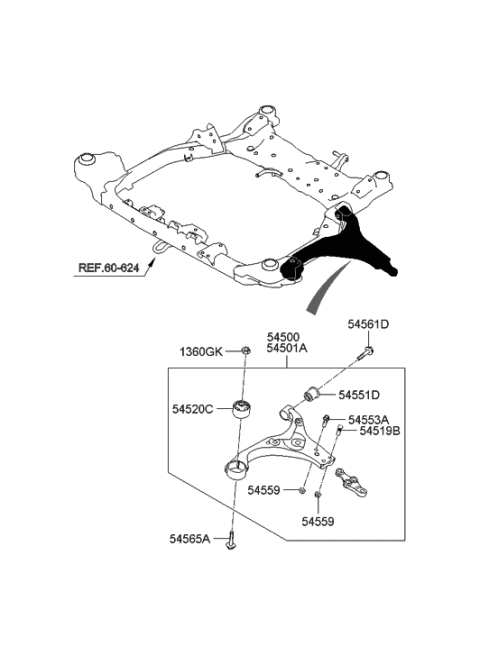 2006 Hyundai Elantra New Body Style (Produced Before OCT.30.2006) Front Suspension Control Arm Diagram
