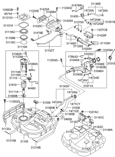 2010 Hyundai Elantra Filler Neck & Hose Assembly Diagram for 31030-2H500