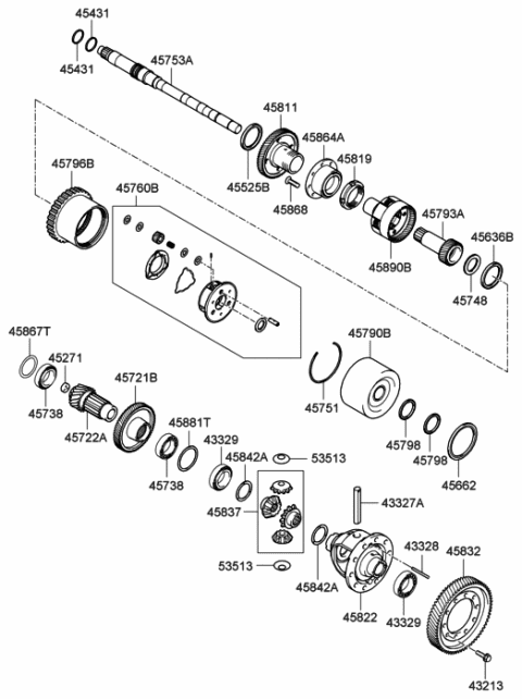 2010 Hyundai Elantra Gear Assembly-Under Drive Sun Diagram for 45793-23000