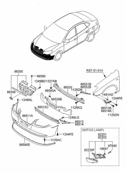 2006 Hyundai Elantra Front Bumper Diagram
