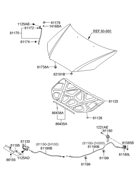 2010 Hyundai Elantra Grommet-Hood Stay Rod Diagram for 81173-1G000