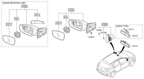 2015 Hyundai Elantra GT Glass Holder Assembly-Outside Rear View,RH Diagram for 87621-3X530