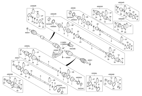 2004 Hyundai Tucson Joint & Shaft Kit-Front Axle W Diagram for 49591-3X1B5
