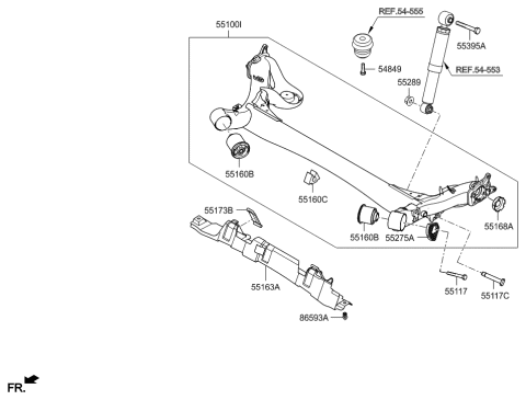 2005 Hyundai Tucson Torsion Axle Complete Diagram for 55100-A5501