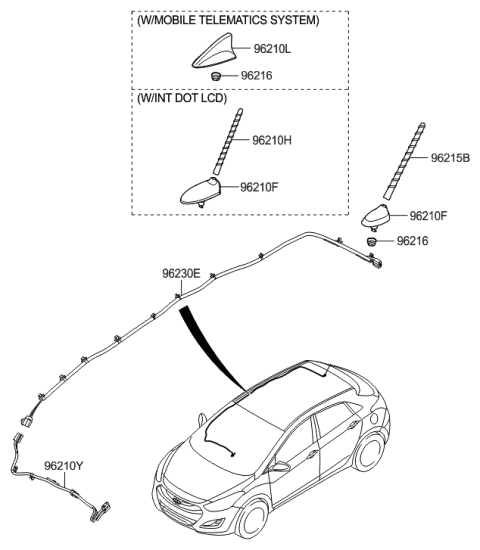 2017 Hyundai Elantra GT Roof Radio Antenna Diagram for 96210-A5150