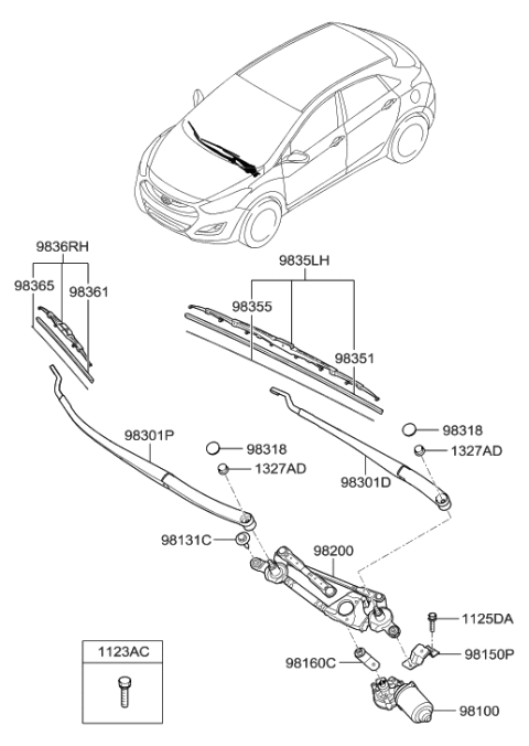 2005 Hyundai Tucson Windshield Wiper Motor Assembly Diagram for 98110-A5000