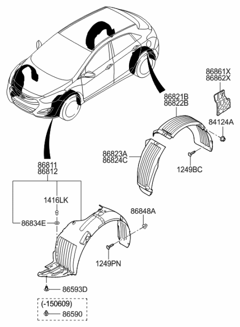 2015 Hyundai Elantra GT Front Wheel Guard Assembly,Left Diagram for 86811-A5500