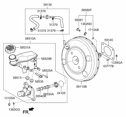 2015 Hyundai Elantra GT Brake Master Cylinder & Booster Diagram