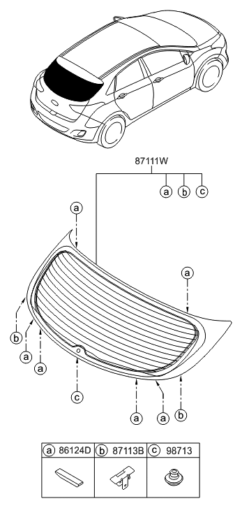 2015 Hyundai Elantra GT Rear Window Glass & Moulding Diagram