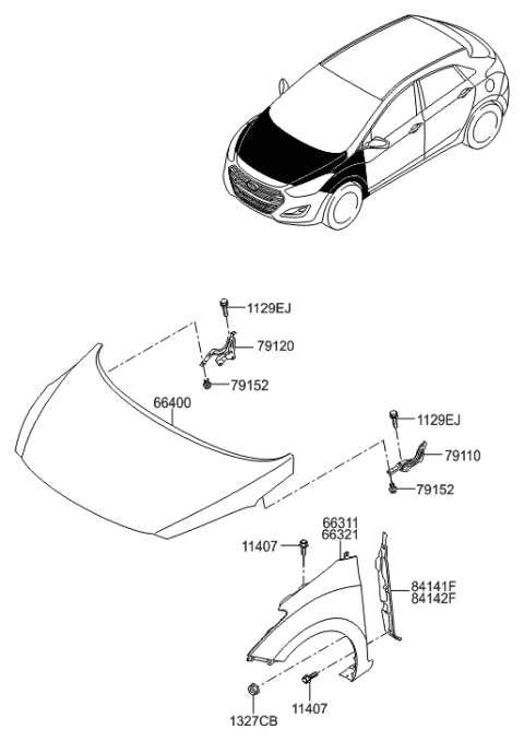 2017 Hyundai Elantra GT Fender & Hood Panel Diagram