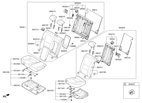 2016 Hyundai Elantra GT Rear Seat Back Armrest Assembly Diagram for 89900-A5100-SGC