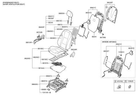 2005 Hyundai Tucson Front Passenger Side Seat Back Covering Diagram for 88460-A5600-SGG