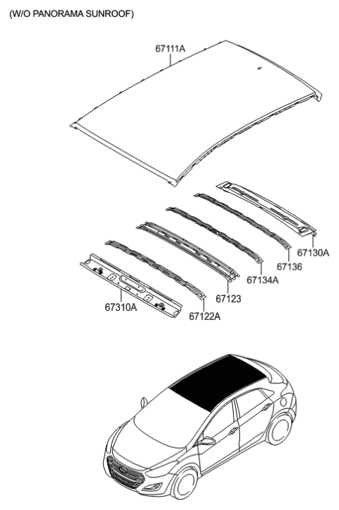 2017 Hyundai Elantra GT Rail Assembly-Roof Front Diagram for 67121-A5001